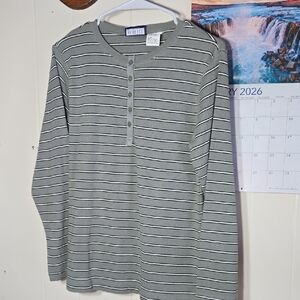 Olive Striped Long Sleeve Henley
